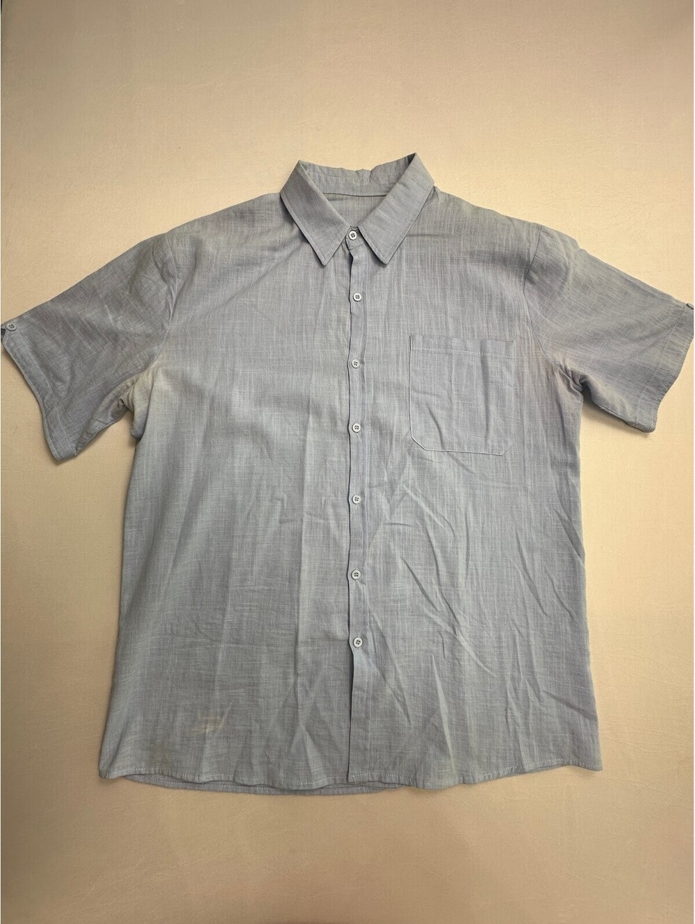 Men's Light Blue Short Sleeve Button-Up Shirt Chest Pocket